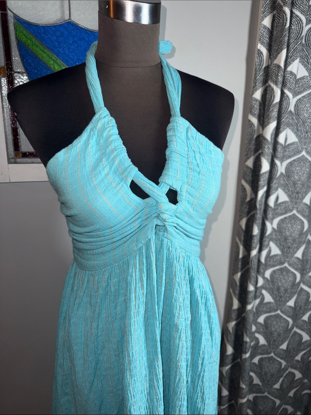 Mara Hoffman Swim Halter Maxi Dress Aqua Turquoise Textured Gauze Small - Picture 2 of 11